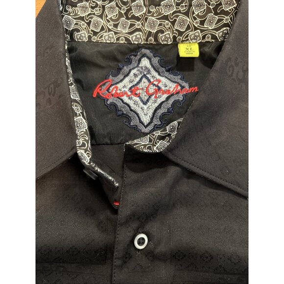Robert Graham Classic Fit Flip Cuff Shirt Men’s XL Black Pattern - Picture 2 of 7